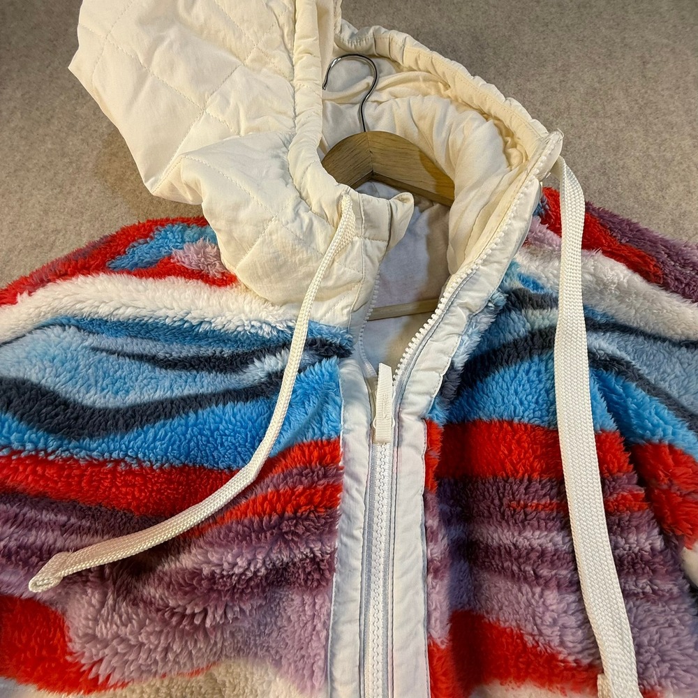 JoyLab Womens Multi Color Striped Sherpa Fleece Quarter Zip Hoodie Jacket M - Picture 5 of 10